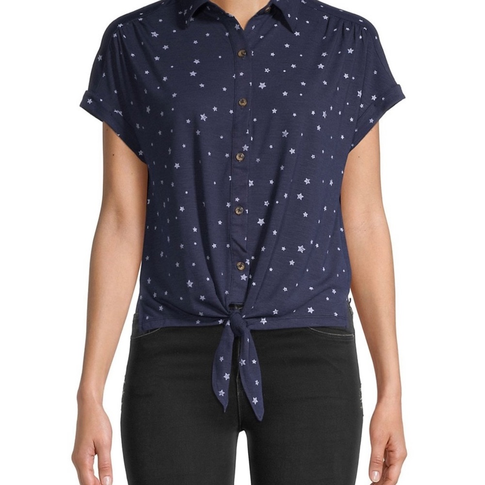Printed Tie-Front Top